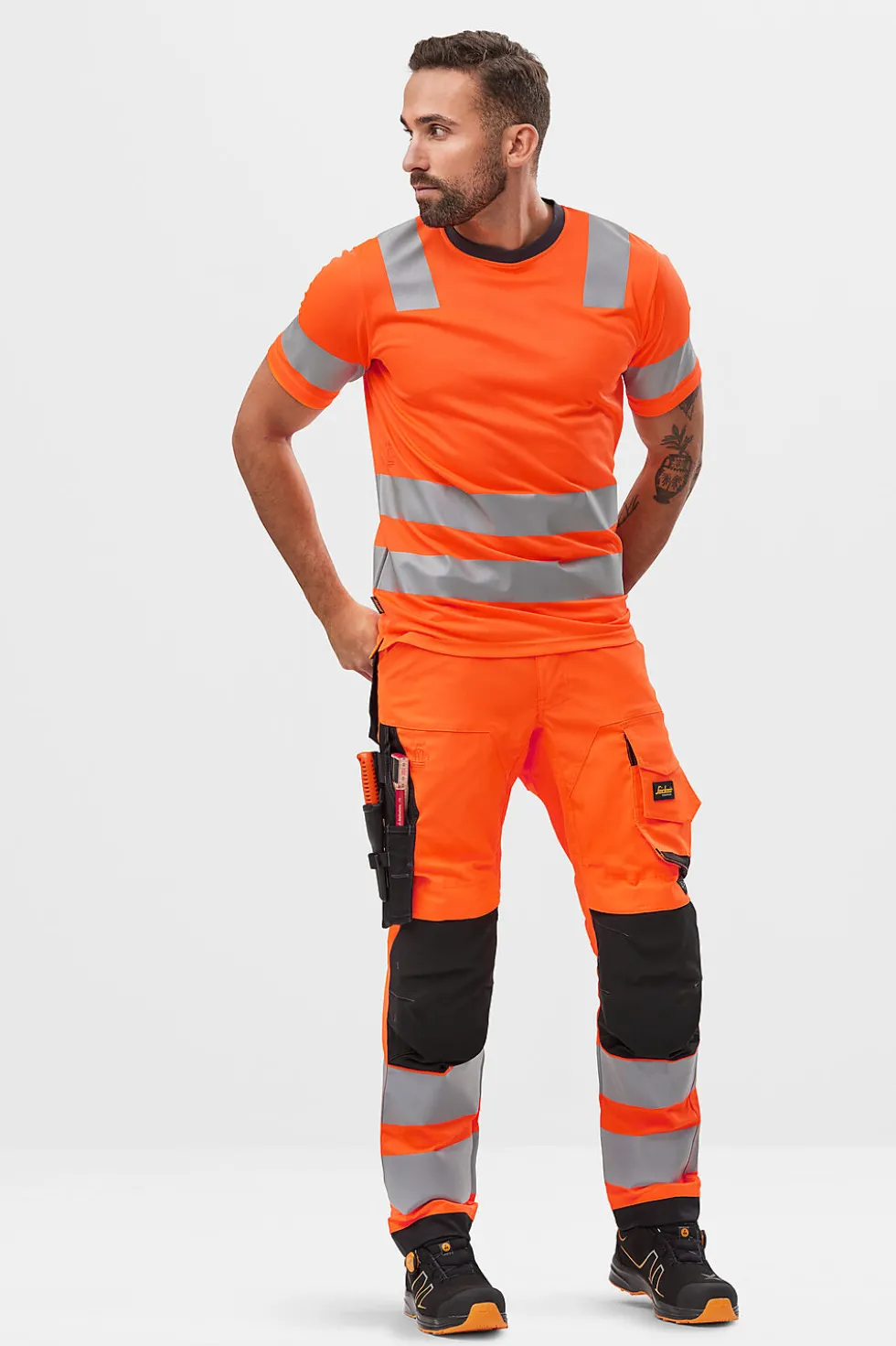 Arbeidsbukse high-vis oransje/sort str 50