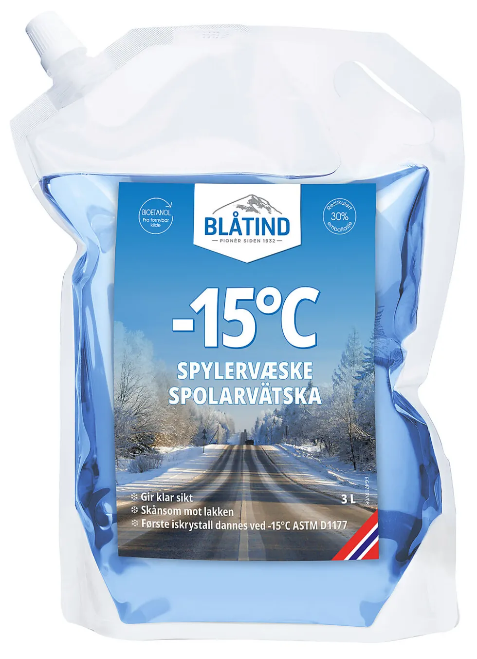 Blåtind spylervæske 3 liter – ferdigblandet vintervæske til -15 °C