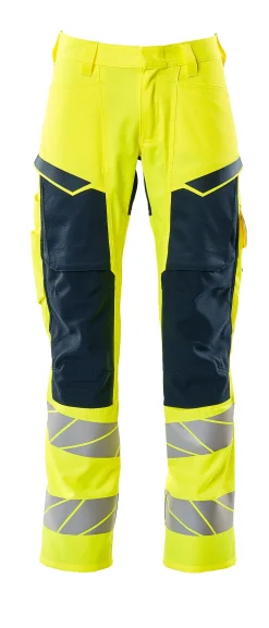 Bukse gul/marine 82c50 19579 hi-vis med knelommer stretchpanel
