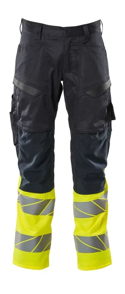 Bukse marine/gul 82c56 19679 hi-vis med knelommer stretchpanel