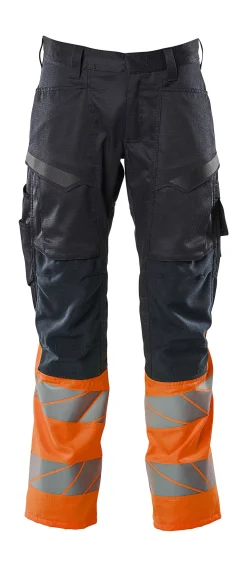 Bukse marine/ora 82c52 19679 hi-vis med knelommer stretchpanel