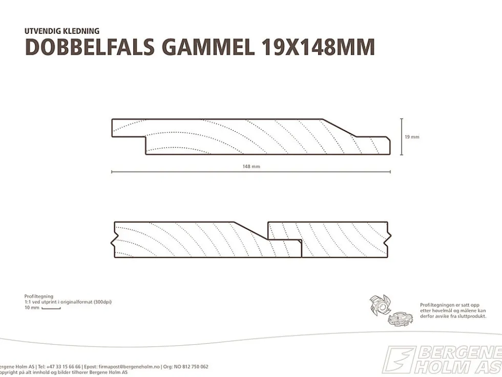 Dobbelfals gran 19 x 148 mm 28 grader KL2