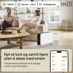 Gulvovn med WiFi 1500W hvit