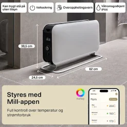 Gulvovn med WiFi 1500W hvit