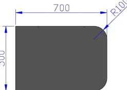 Gulvplate stål sort 500 x 700 mm radie på avrundede hjørner emalje
