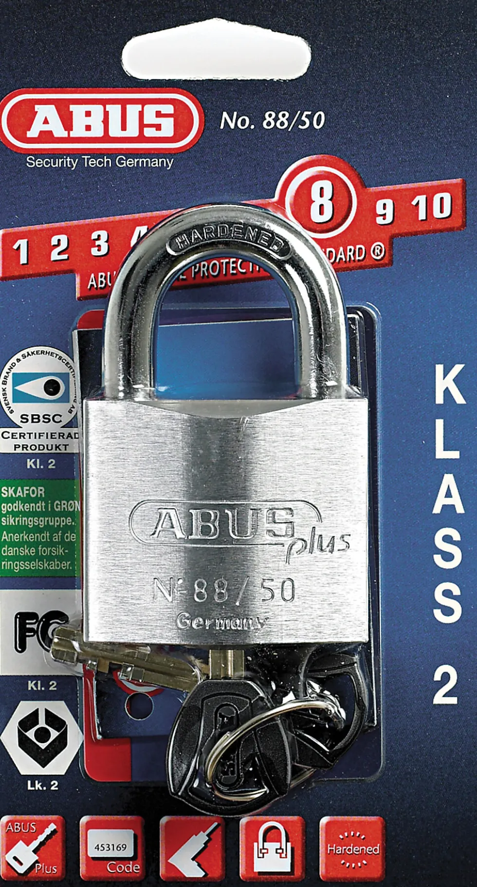Hengelås abus 88/50c fg kl.2 blister pakning