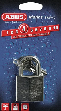 Hengelås 84ib/40 c marine abus forn.messing/bøyle rustf stål