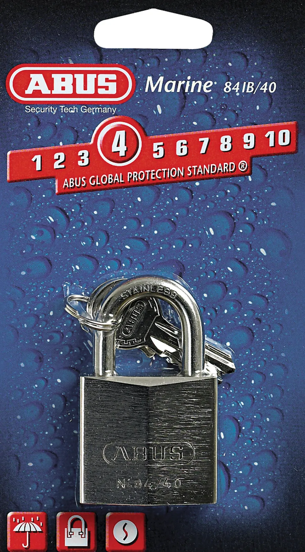 Hengelås 84ib/40 c marine abus forn.messing/bøyle rustf stål