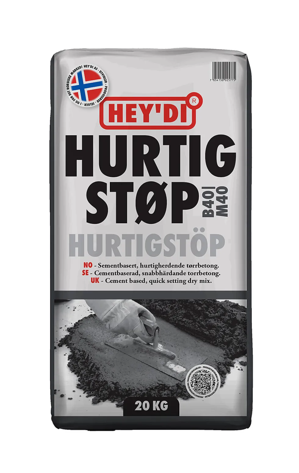 Heydi hurtigstøp 20kg støp hurtigherdende støpemasse