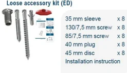 Karmskrue kit yd 7,5/85-130mm 8xskruer/hylser/plugger/disc