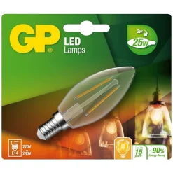 Lyspære led filament kronepære mini candle E14 2 Watt