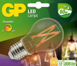 Lyspære led globepære flamedim E27 7 Watt