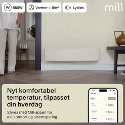 Mill panelovn glass WiFi Gen 4 850W hvit