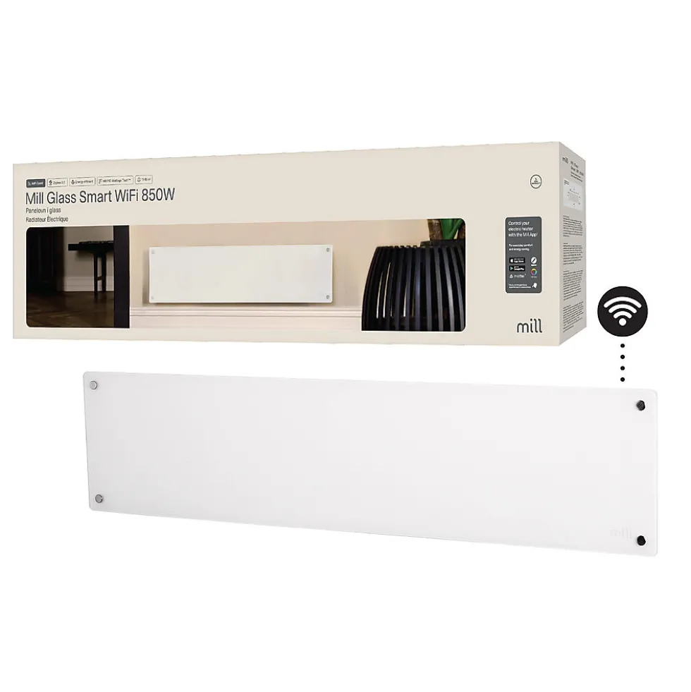 Mill panelovn glass WiFi Gen 4 850W hvit