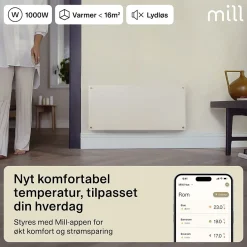 Mill panelovn WiFi Gen 4 glass 1000W hvit