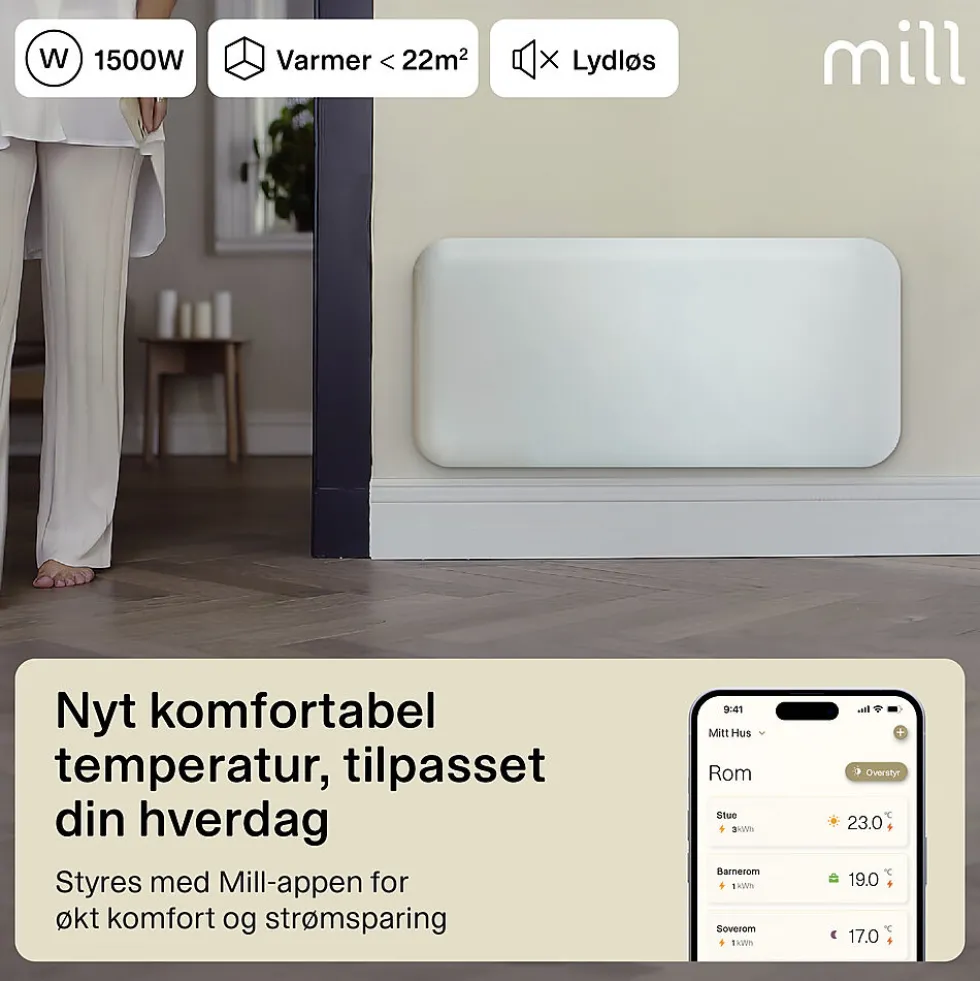 Mill panelovn WiFi Gen 4 1500W hvit