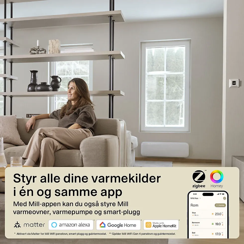 Mill termostat gulv WiFi polarhvit