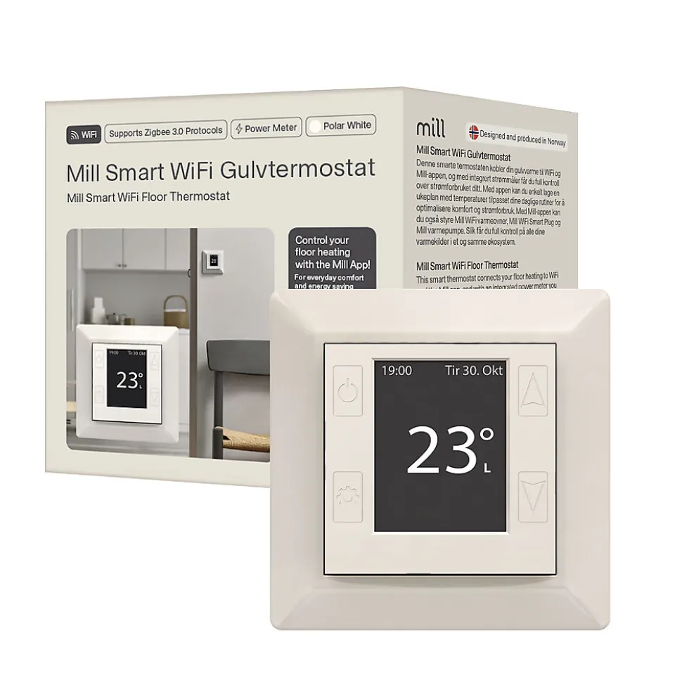 Mill termostat gulv WiFi polarhvit