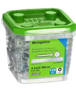 Montasjeskrue hvit 4,2x25 fzb -250 borspiss for stål blankforsinket