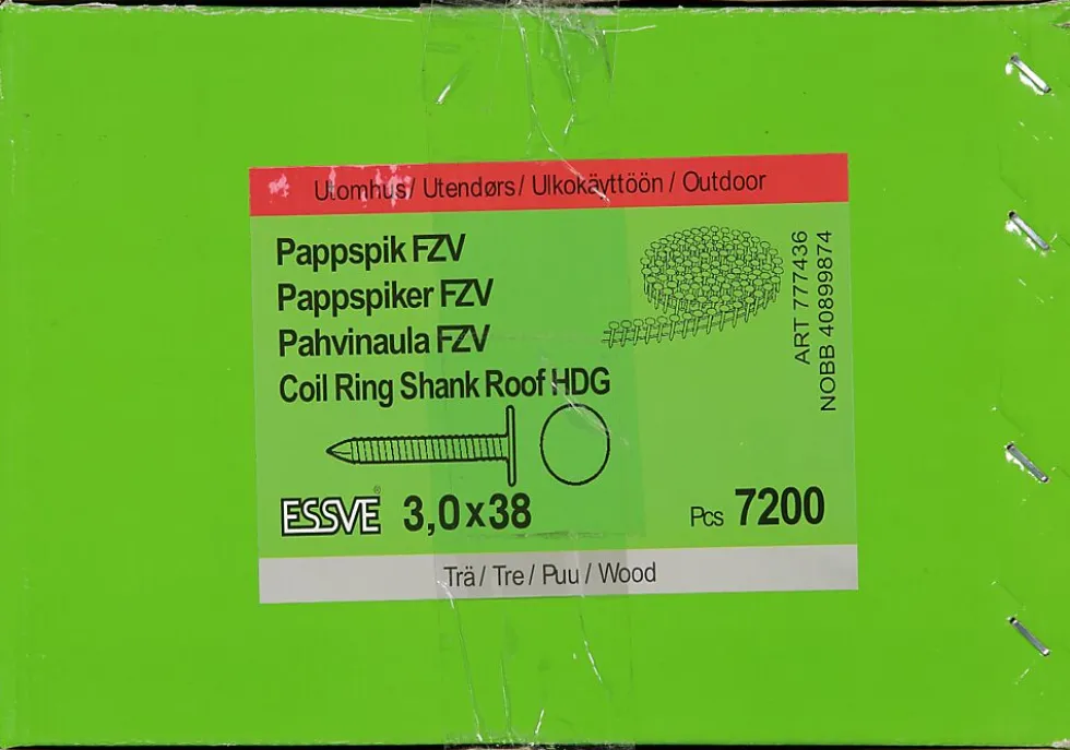 Pappspiker coil 15gr 3x38 fzv -7200 trådbåndet 15 grader varmforsinket