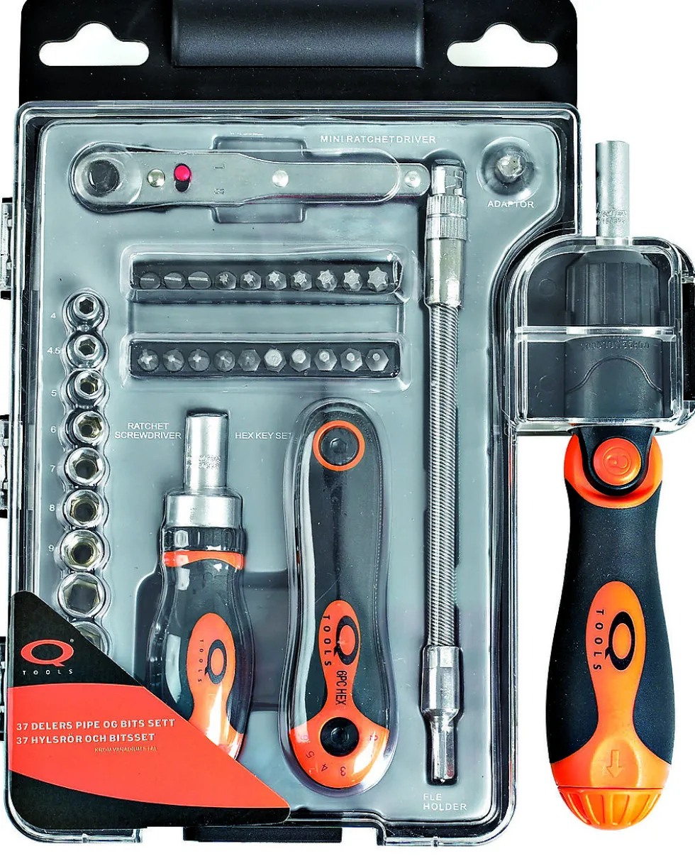 Q-tools pipenøkkel- og bitssett 37 deler