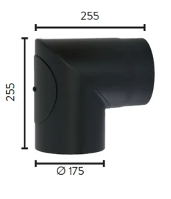 Røykrør ø175 90gr kne med luke mbe matt sort emalje 2,3mm