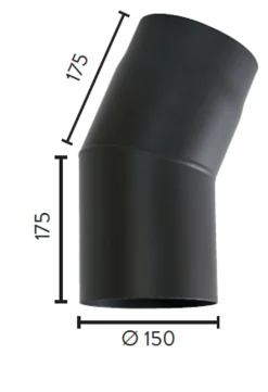 Røykrør ø150 22 gr kne u/luke 2,3mm matt sort emalje