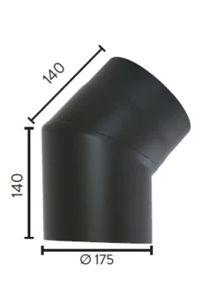 Røykrør ø175 45gr kne uten luke mbe matt sort emalje 2,3mm