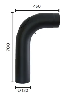 Røykrør ø130 90gr m/luke 700x450 bp sort metallic lakk 2mm