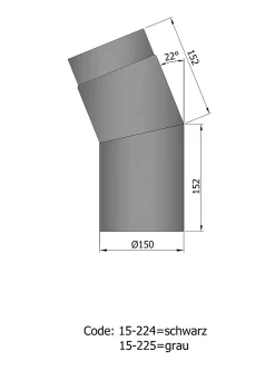 Røykrør vinkel ø150mm 22° kort sort