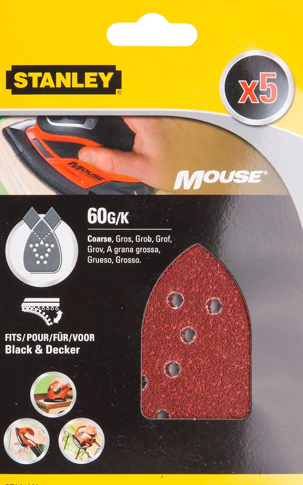 Stanley slipepapir mouse 60 korning pakke a 5 stk