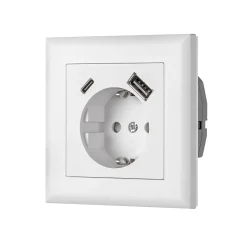 Stikk enkel med jord USB A+C hvit Egant