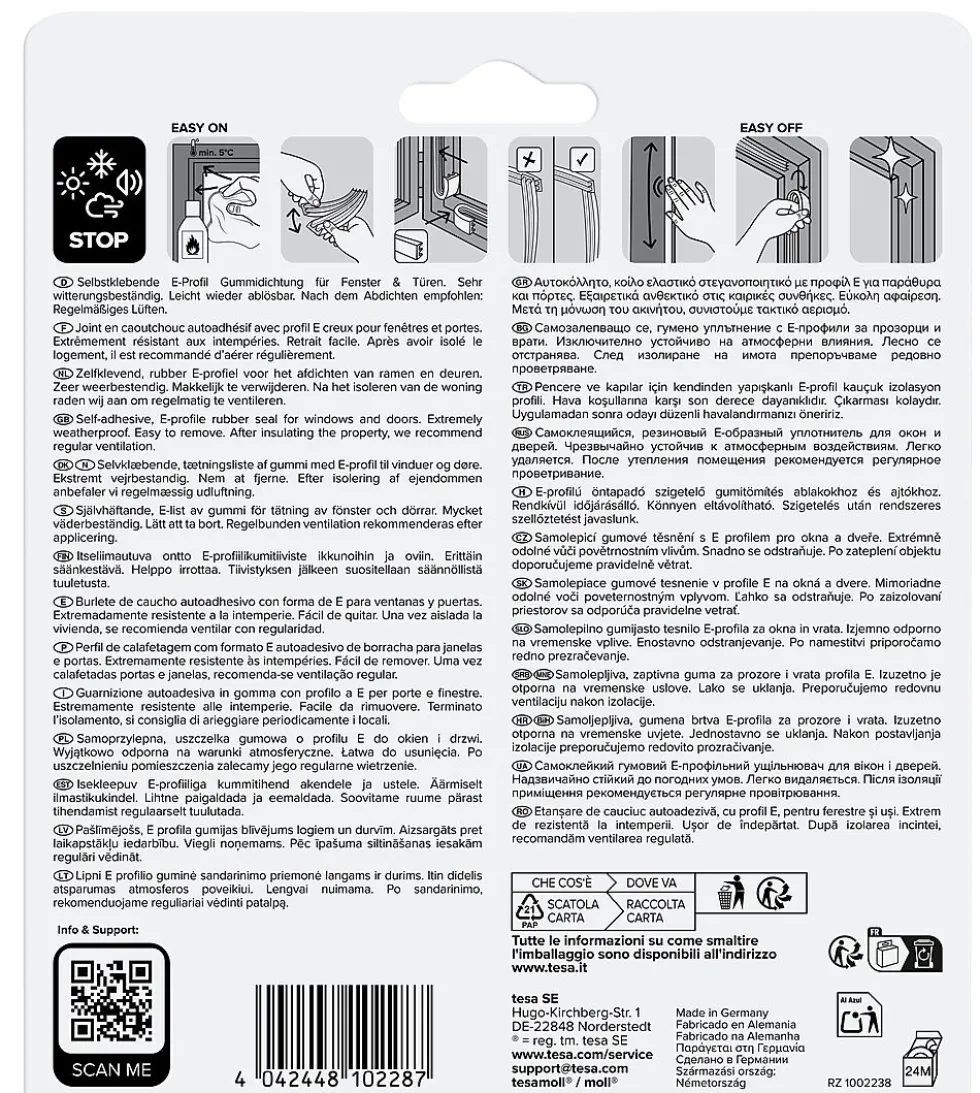 Tetningslist E-profil hvit 6 meter