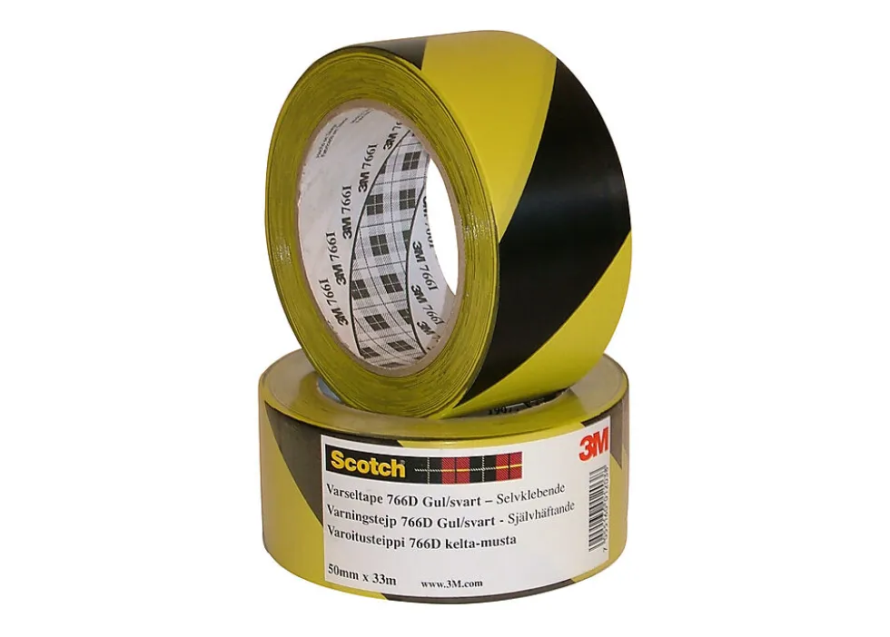 Varseltape gul/svart 50 mmx33 meter